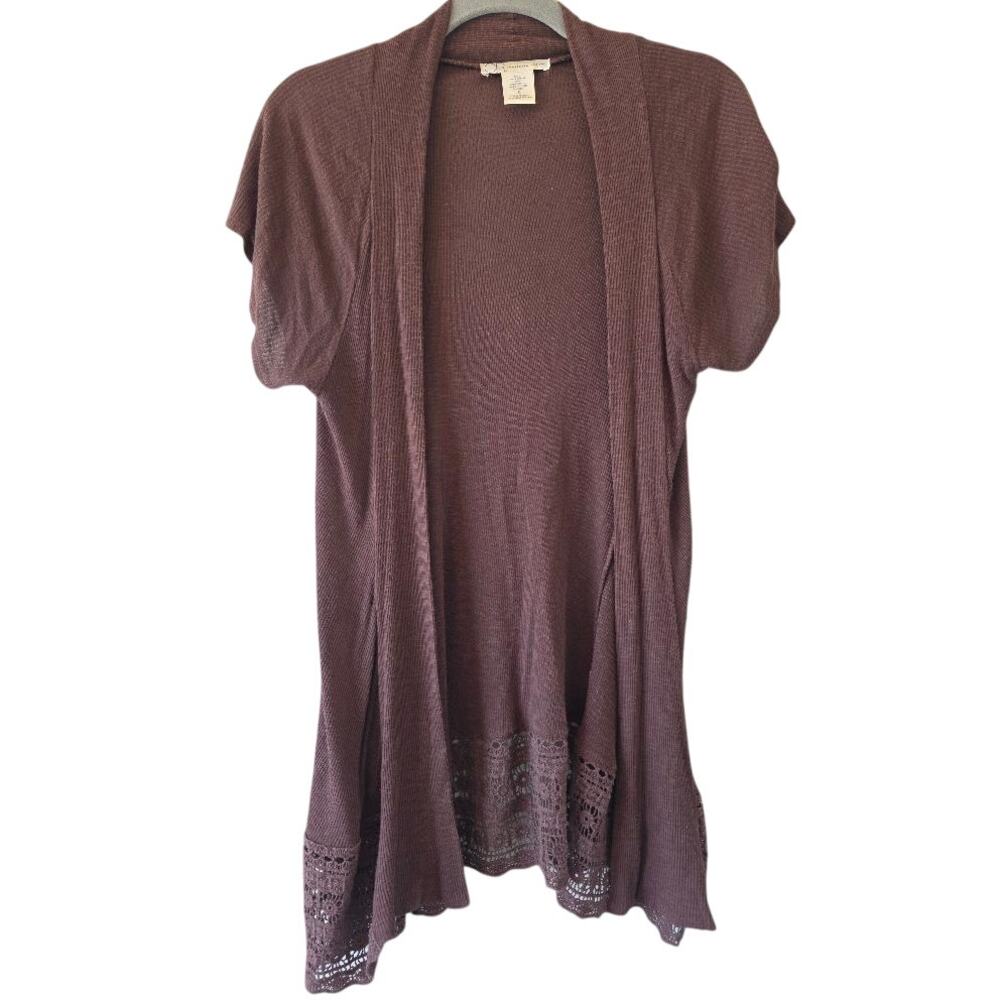 Charlotte Russe Brown Lace Trim Open Cardigan Size S